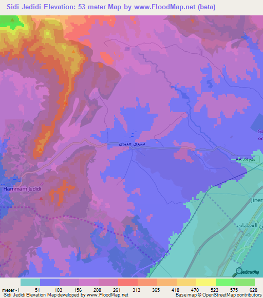 Sidi Jedidi,Tunisia Elevation Map