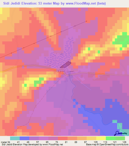 Sidi Jedidi,Tunisia Elevation Map