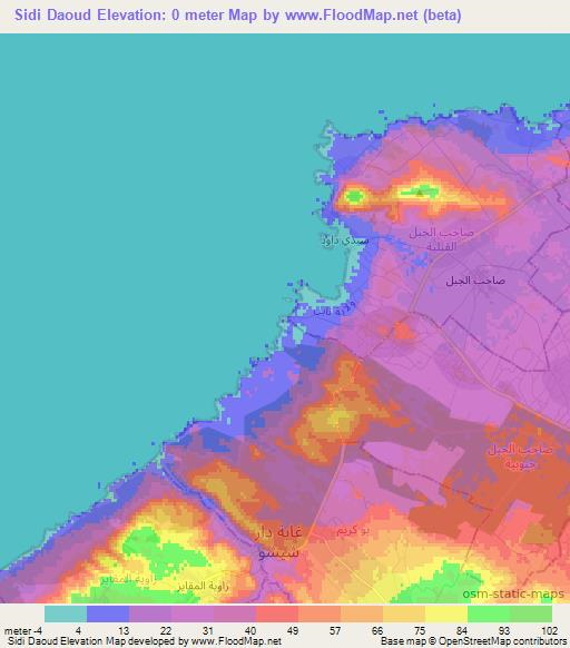 Sidi Daoud,Tunisia Elevation Map