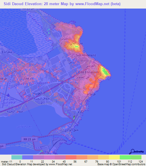 Sidi Daoud,Tunisia Elevation Map