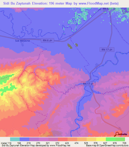 Sidi Bu Zaytunah,Tunisia Elevation Map