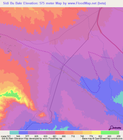 Sidi Bu Bakr,Tunisia Elevation Map