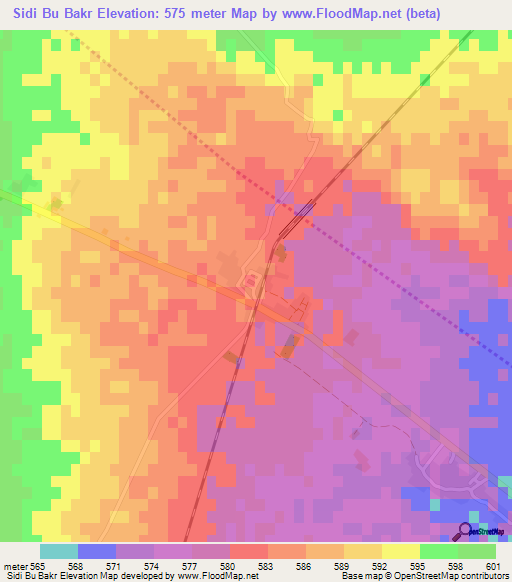 Sidi Bu Bakr,Tunisia Elevation Map