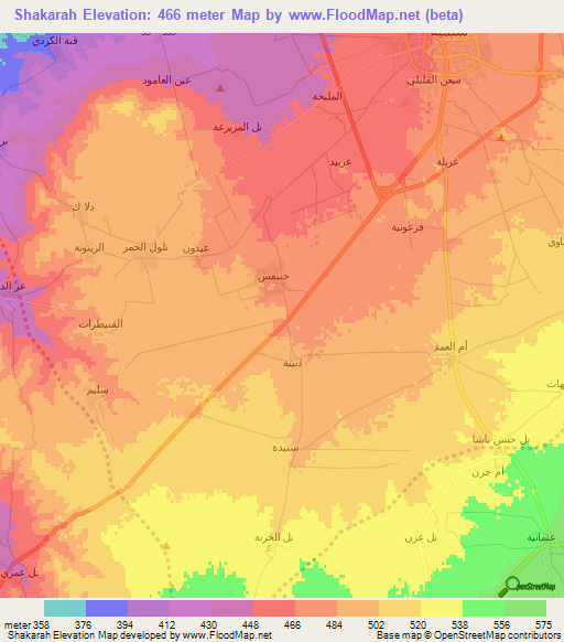 Shakarah,Syria Elevation Map