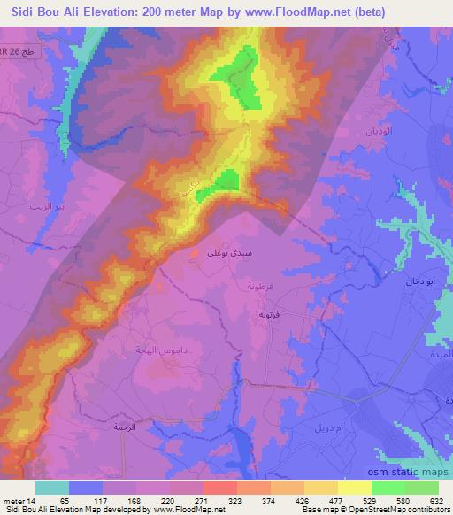 Sidi Bou Ali,Tunisia Elevation Map