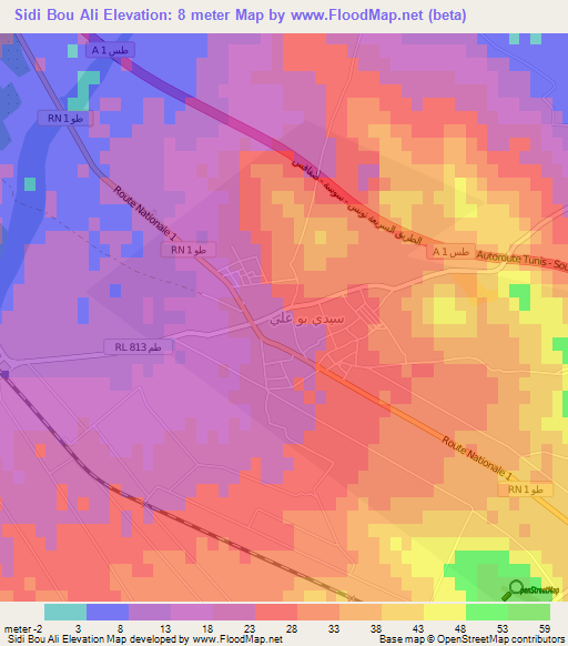 Sidi Bou Ali,Tunisia Elevation Map
