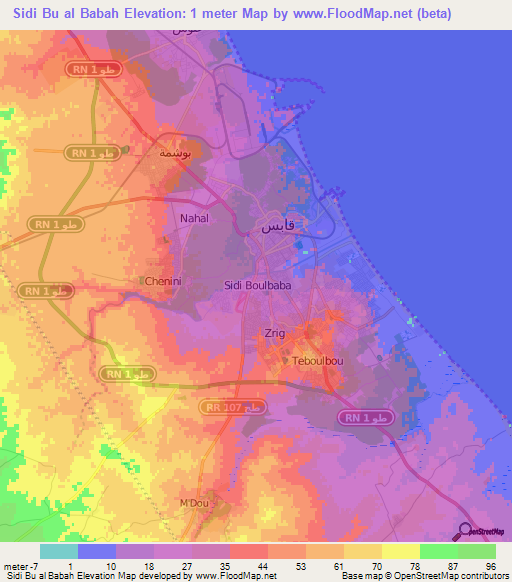 Sidi Bu al Babah,Tunisia Elevation Map