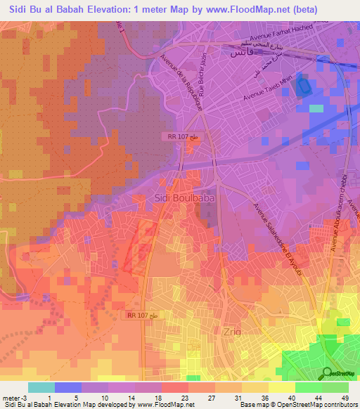 Sidi Bu al Babah,Tunisia Elevation Map