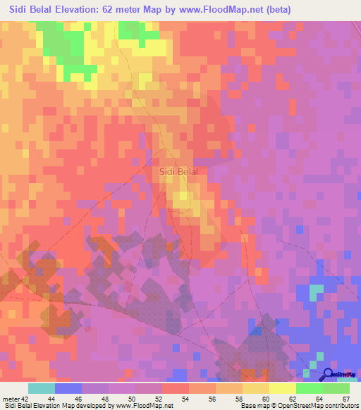 Sidi Belal,Tunisia Elevation Map