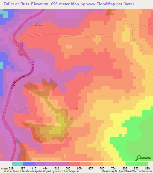 Tal`at ar Ruzz,Jordan Elevation Map
