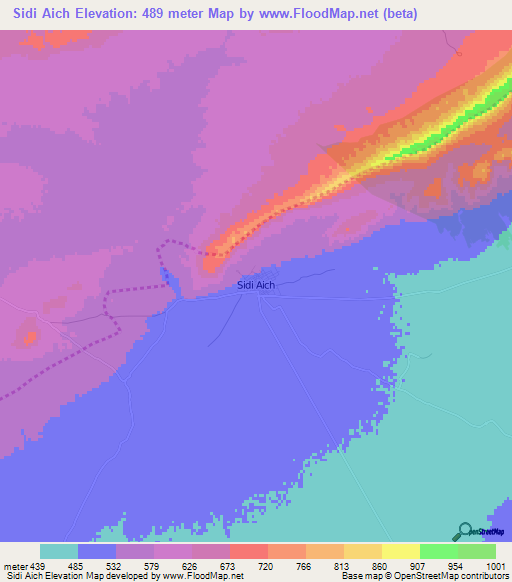 Sidi Aich,Tunisia Elevation Map