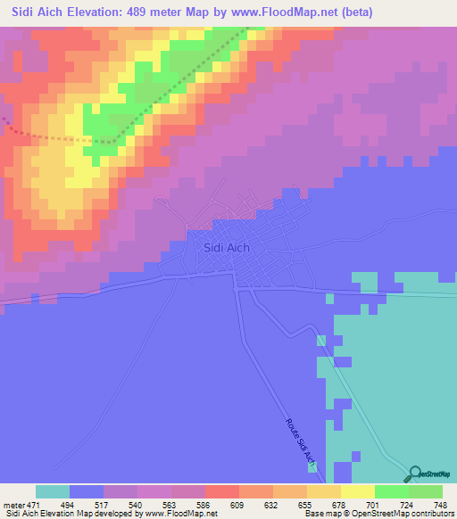Sidi Aich,Tunisia Elevation Map