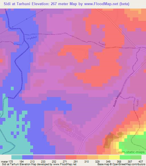 Sidi at Tarhuni,Tunisia Elevation Map