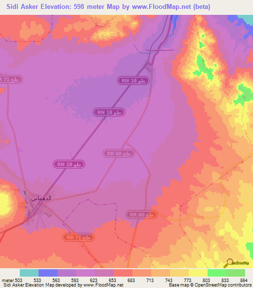 Sidi Asker,Tunisia Elevation Map