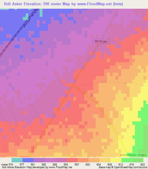 Sidi Asker,Tunisia Elevation Map