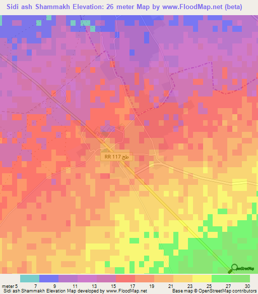 Sidi ash Shammakh,Tunisia Elevation Map