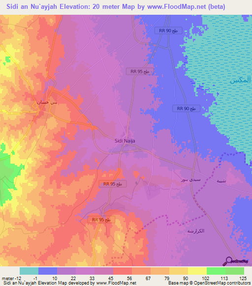 Sidi an Nu`ayjah,Tunisia Elevation Map