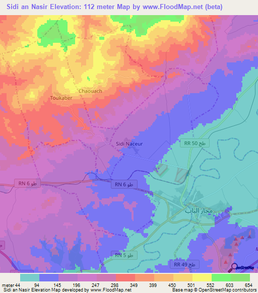 Sidi an Nasir,Tunisia Elevation Map