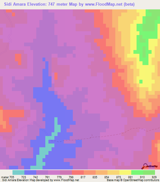 Sidi Amara,Tunisia Elevation Map