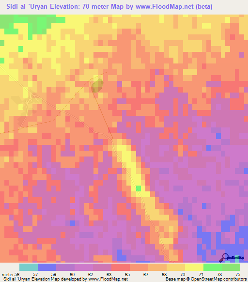 Sidi al `Uryan,Tunisia Elevation Map