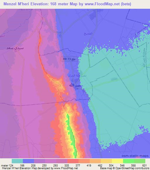 Menzel M'heri,Tunisia Elevation Map