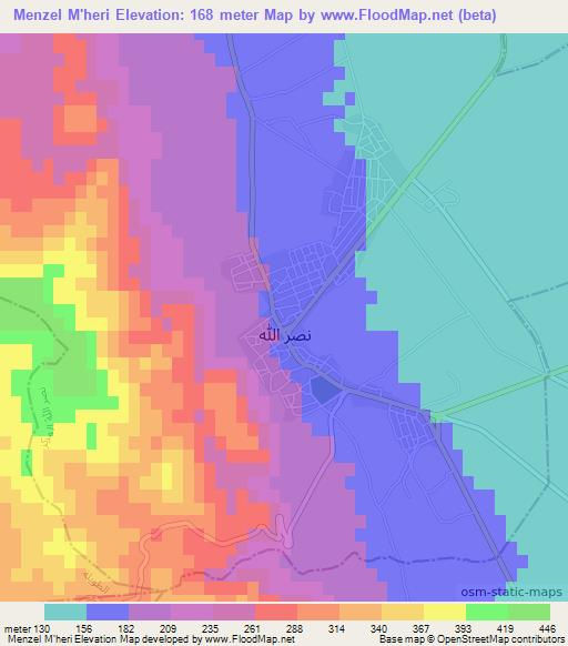 Menzel M'heri,Tunisia Elevation Map
