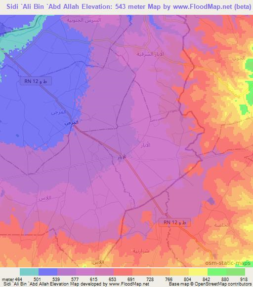 Sidi `Ali Bin `Abd Allah,Tunisia Elevation Map