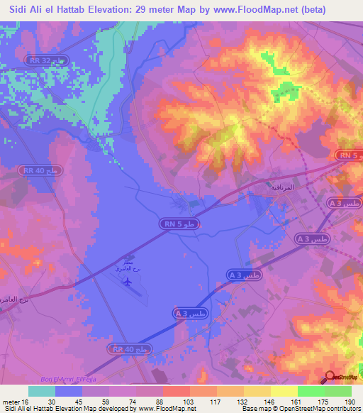 Sidi Ali el Hattab,Tunisia Elevation Map
