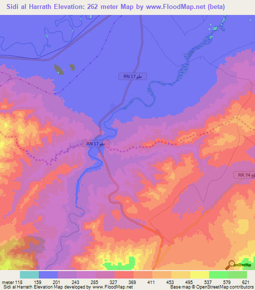 Sidi al Harrath,Tunisia Elevation Map