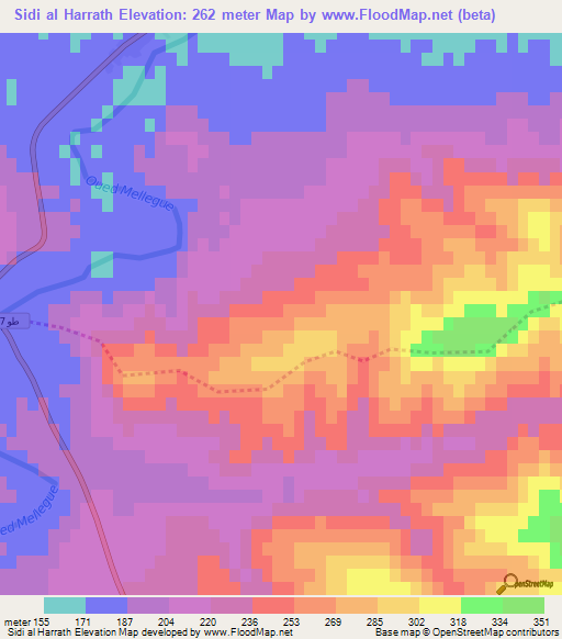 Sidi al Harrath,Tunisia Elevation Map