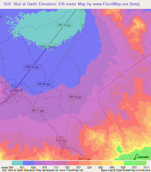 Sidi `Abd al Qadir,Tunisia Elevation Map