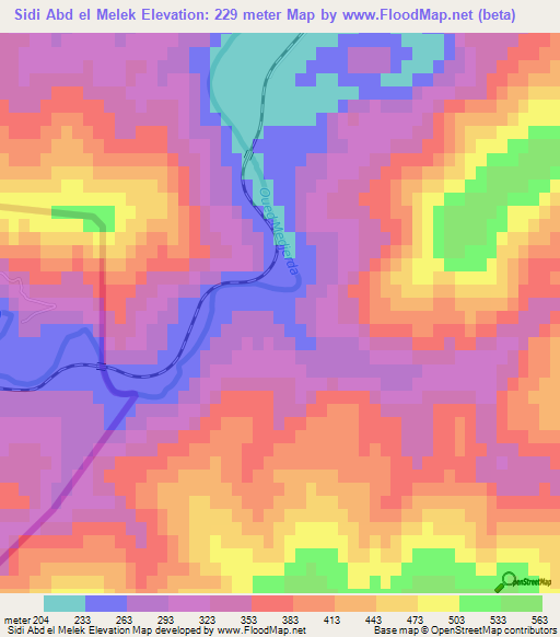 Sidi Abd el Melek,Tunisia Elevation Map
