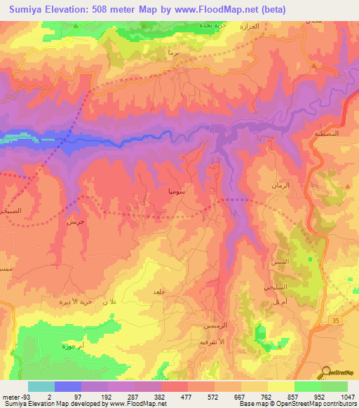 Sumiya,Jordan Elevation Map