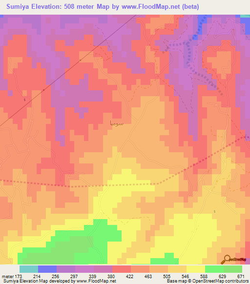 Sumiya,Jordan Elevation Map
