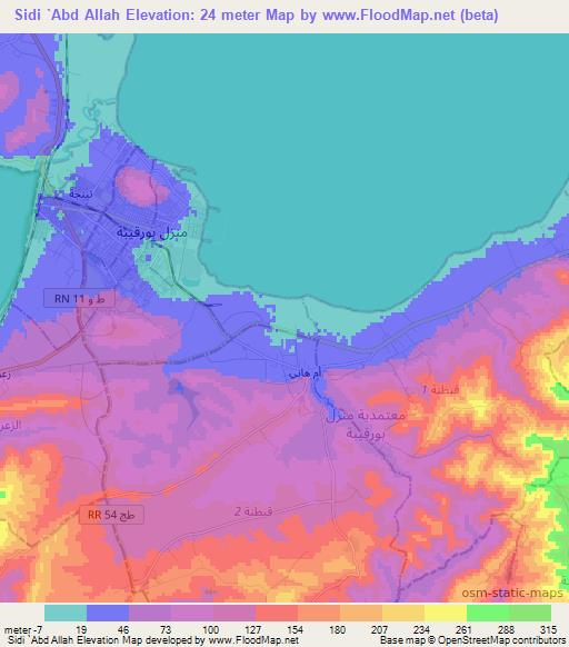 Sidi `Abd Allah,Tunisia Elevation Map