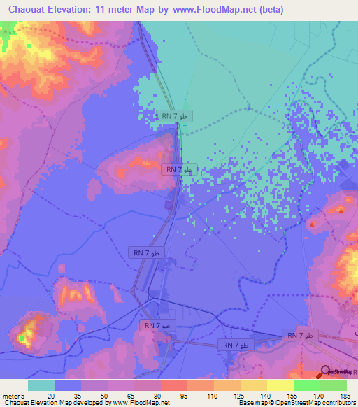 Chaouat,Tunisia Elevation Map