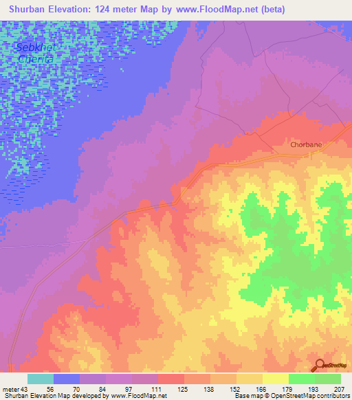 Shurban,Tunisia Elevation Map
