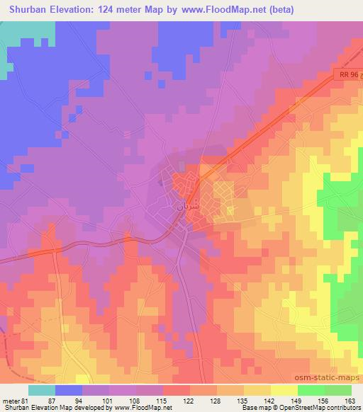 Shurban,Tunisia Elevation Map