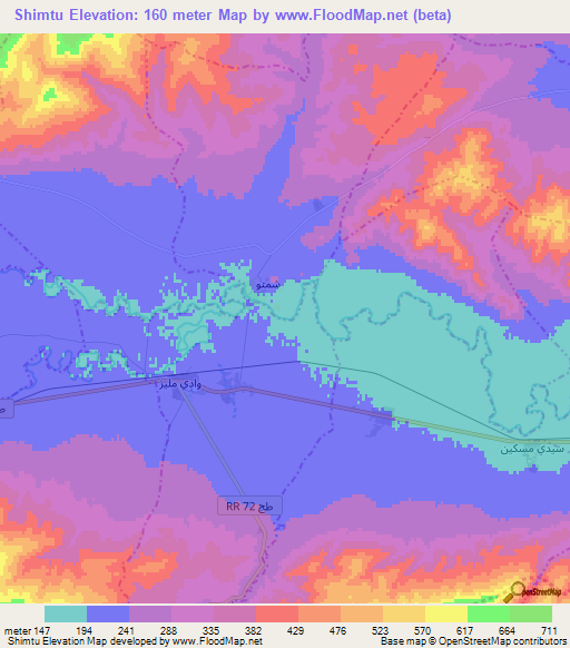 Shimtu,Tunisia Elevation Map