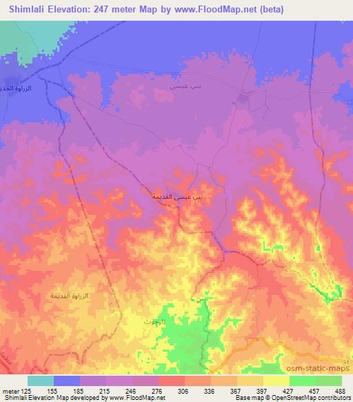 Shimlali,Tunisia Elevation Map