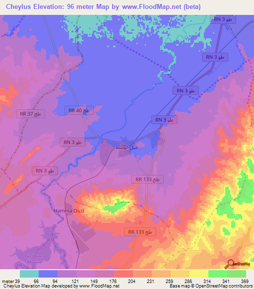 Cheylus,Tunisia Elevation Map