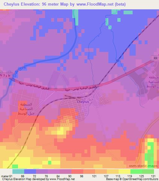 Cheylus,Tunisia Elevation Map
