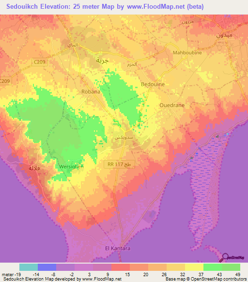 Sedouikch,Tunisia Elevation Map