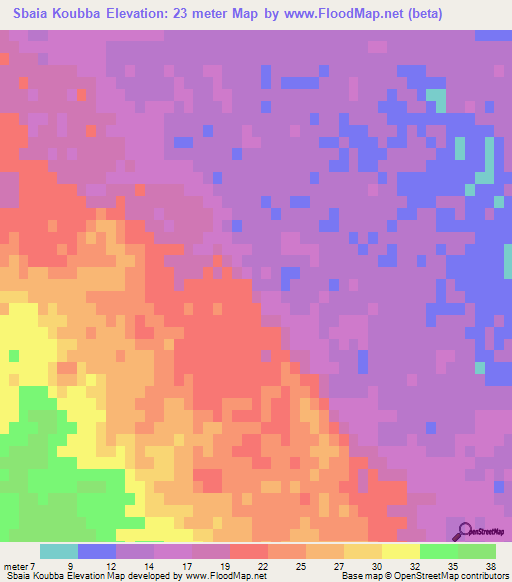 Sbaia Koubba,Tunisia Elevation Map