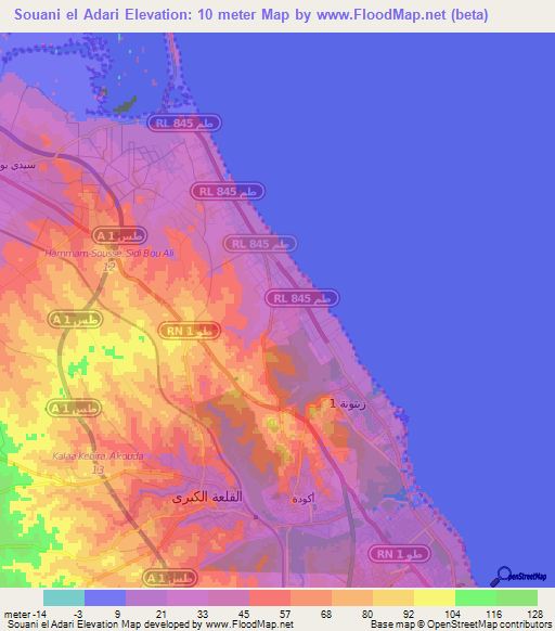 Souani el Adari,Tunisia Elevation Map