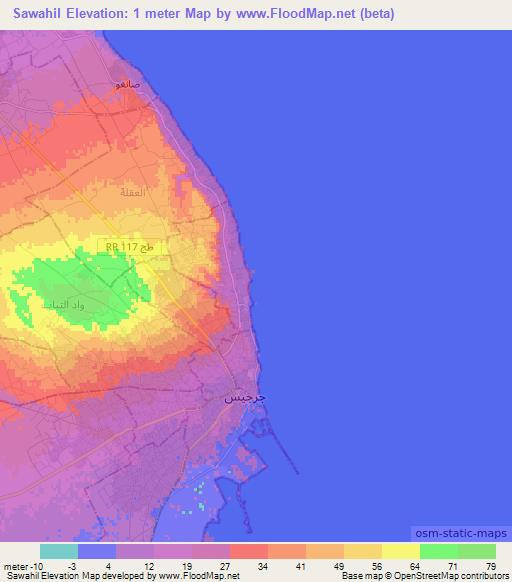 Sawahil,Tunisia Elevation Map
