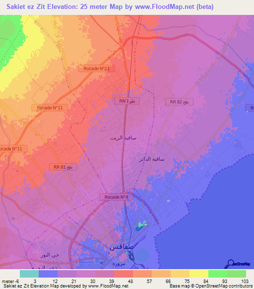 Sakiet ez Zit,Tunisia Elevation Map