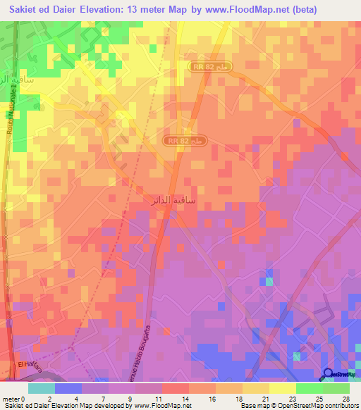 Sakiet ed Daier,Tunisia Elevation Map