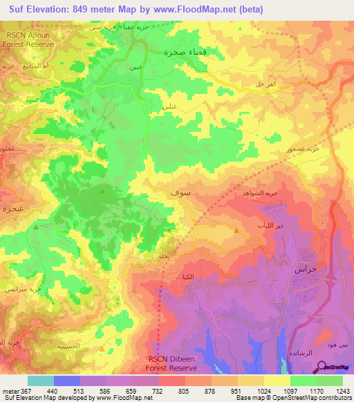 Suf,Jordan Elevation Map