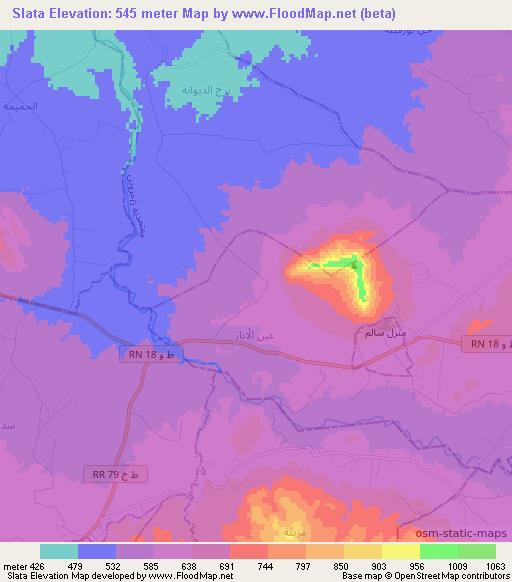 Slata,Tunisia Elevation Map